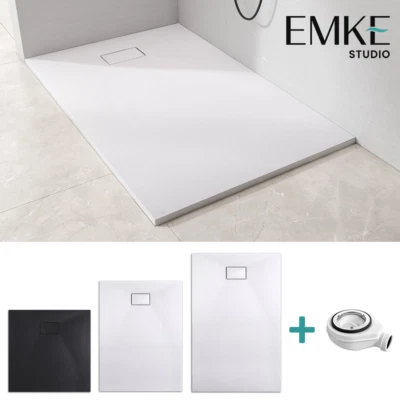 EMKE SMC Duschwanne Mit Siphon Eckig Steinoptik Antirutsch Duschtasse 90/120/140x90cm