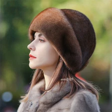 Fur Hat Fluffy Mink Fur Hat Women's Winter Headband Outdoor Hat Earmuff Ski Cap