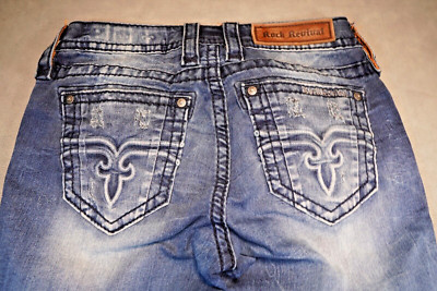Rock Revival Jeans Moon Ankle Skinny 27 (30x25) Embroidered Distressed