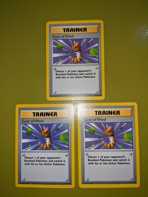 trainer gust of wind pokemon card value - Base Set 2 Choose 1 of your opponents Benched Pokemon and switch it with his/her Active Pokemon. SHADOWLESS Gust of Wind x3