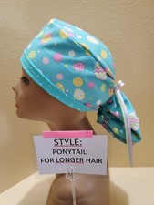 Egg multi dot Easter Women's Ponytail Surgical Scrub Hat/Cap Handmade