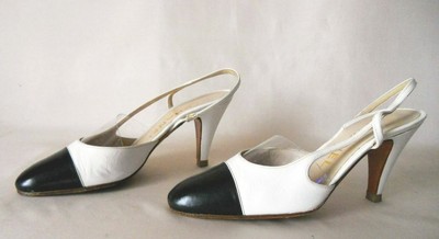 black and white slingbacks