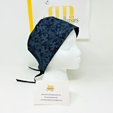 Gray Flowers on Black Unisex Skull/Chemo Surgical Scrub Hat/Cap