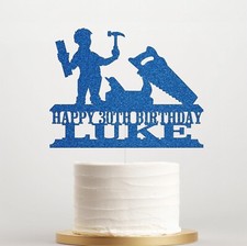 Personalised Glitter Carpenter Birthday Cake Topper Any Age- Name Decoration