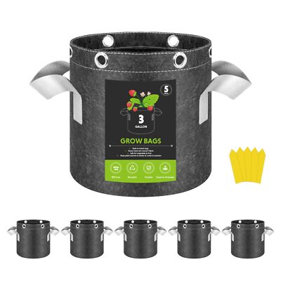 5 Pack 3/5/7/10 Gallon Plant Grow Bags 400G Thick Nonwoven Fabric Pots for Fruit