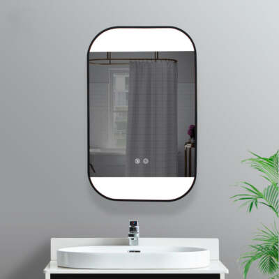 LED Lighted 20''L x 32''H Black Framed Rectangle iPhone Style Bathroom Mirror