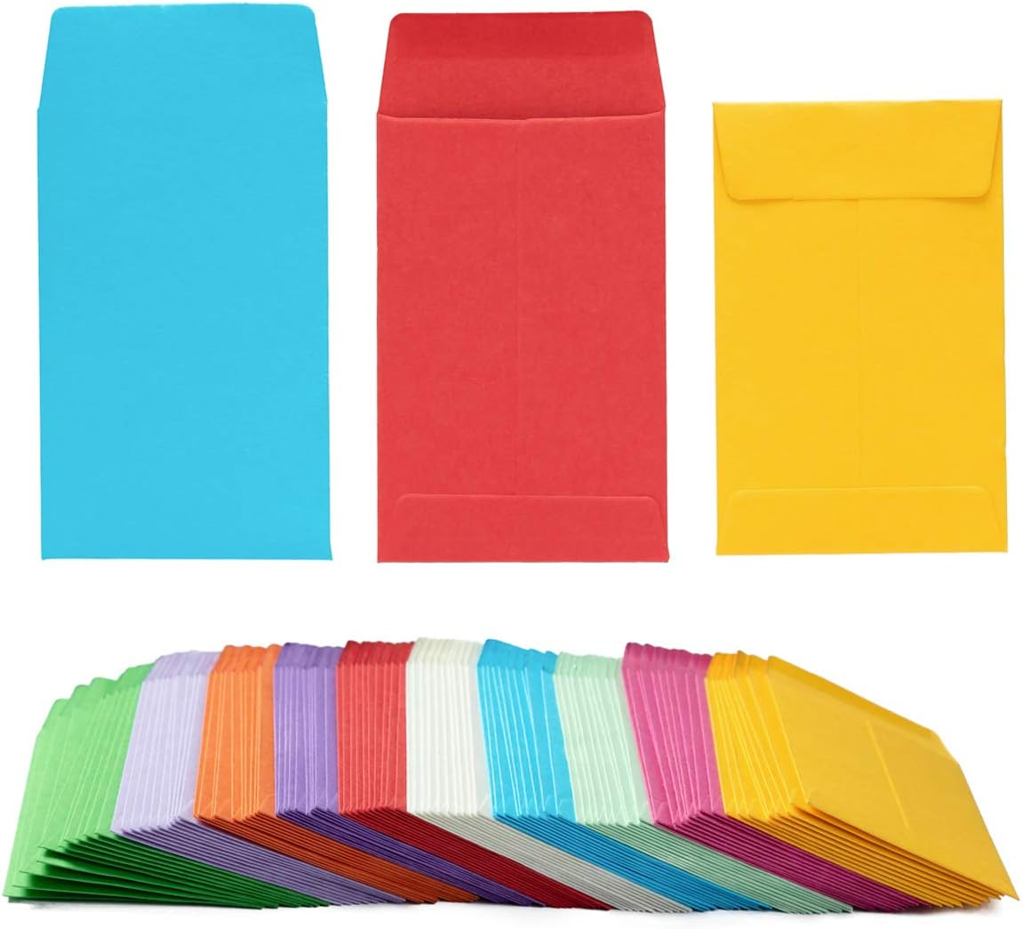 100 Pieces Colorful Small Coin Envelopes Self-Adhesive Seed Envelopes Mini Pa...