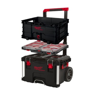 Milwaukee PACKOUT 3-teiliges Set Slim Organizer + Kiste + Rollwagen 4932493927