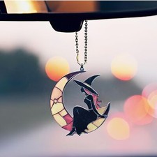 Moon Witch Car Hanging Ornament Cute Rear View Mirror Decoration Mirror Charm...