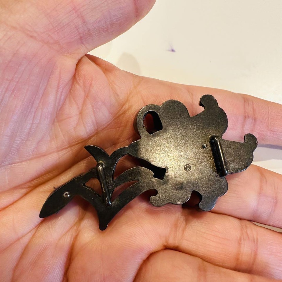 Japanese Antique Lily Obidome Silver carved Kimono Taisho era Vintage