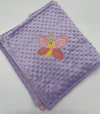 Handmade Embroidered Lavender Dragonfly Girl Baby Blanket.