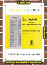 Metal Sign - 1966 Southern Railway Southerner Schedule - 10x14 inches