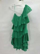 Halston green grass one shoulder ruffle tiered dress size 8