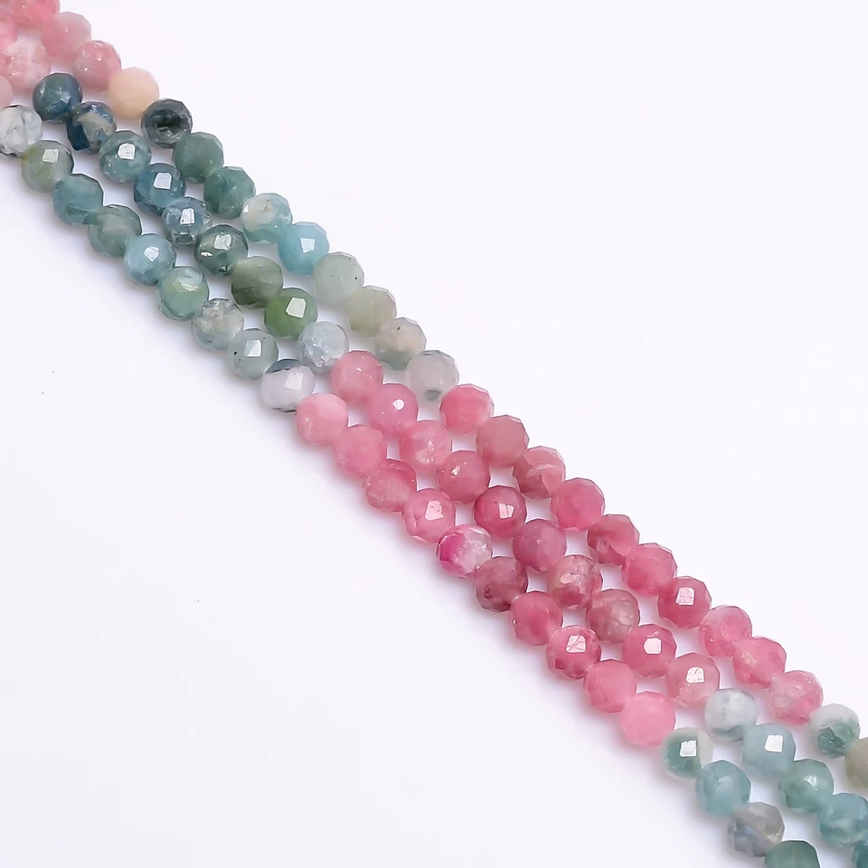 Natural Multi Tourmaline Gemstone Round Faceted Beads 3X3 mm Strand 13" EB-250 - Image 2 of 2