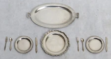 VINTAGE STERLING SILVER DOLL HOUSE MINIATURE FORK, SPOON, KNIVES DISHES & TRAYS