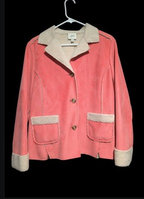 J. Jill Jacket Coat Sz M  Peach/ Pink Microfiber Sherpa Lined Button Down Collar