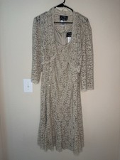Alex Evenings 2 Pc Lace Sequin Dress Jacket Set Taupe Beige Women s 16W Formal