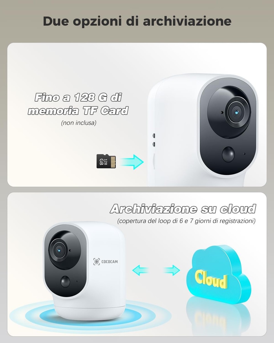 COCOCAM 4K 8MP Telecamera Wi-Fi Esterno Solare Senza Fili, con Pannello
