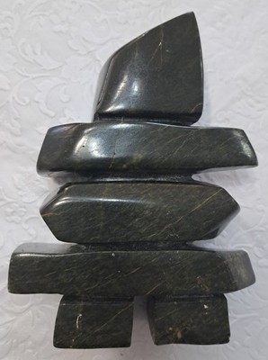 7'' Inukshuk by Attachie Ashoona Inuit Sculpture Serpentine Kinngait Cape Dorset