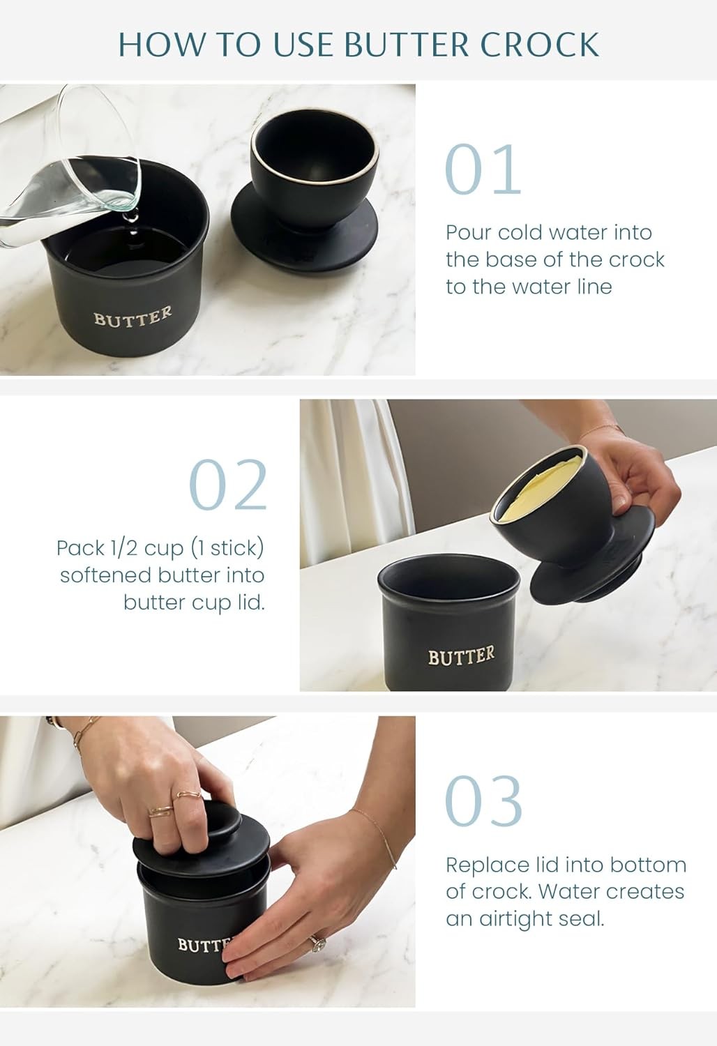 Butter Keeper Dish,French Ceramic Crock for Counter with Lid, Embossed Container