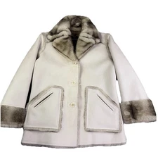 Vintage Dennis Basso Coat Women Extra Small White Faux Fur Trim Winter Jacket