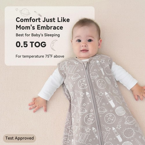 Unnivoll Baby Sleep Sack 0-6 Months 3 Small, 0.5 Tog White Gray Blue Space - 第 5/7 張圖片