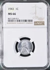 1943 1C  Lincoln Wheat One Cent NGC MS66   8671269-011