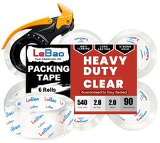 Heavy Duty Packing Tape with Dispenser, 6 Rolls Clear Shipping Tape 2 Inch x ...