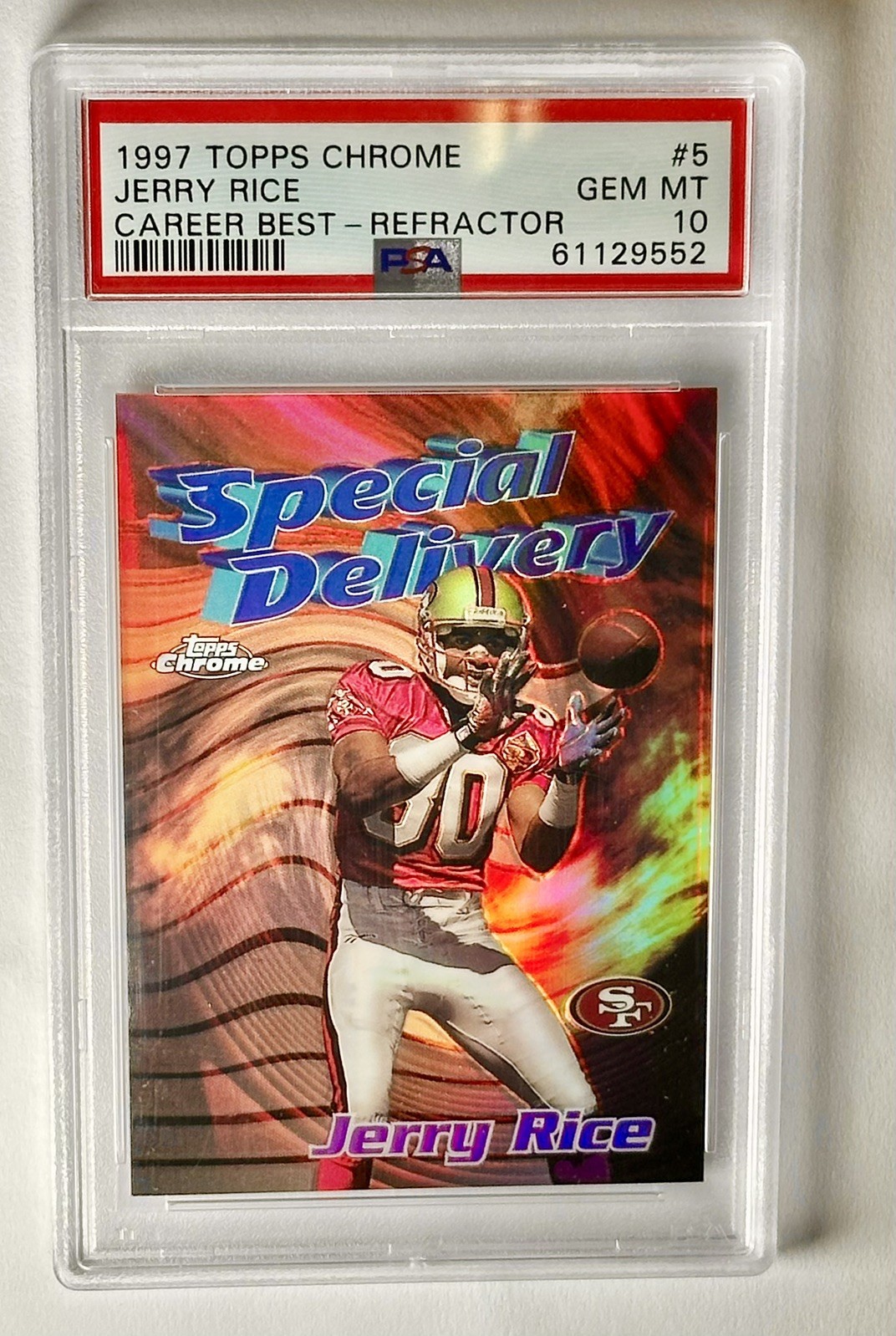 1997 TOPPS CHROME REFRACTOR JERRY RICE PSA 10 Career BEST #5 49ers LOW POP view 1