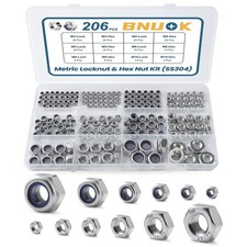 206PCS Metric Locknuts and Hex Nuts Assortment Kit, M3 M4 M5 M6 M8 M10 Nylon ...