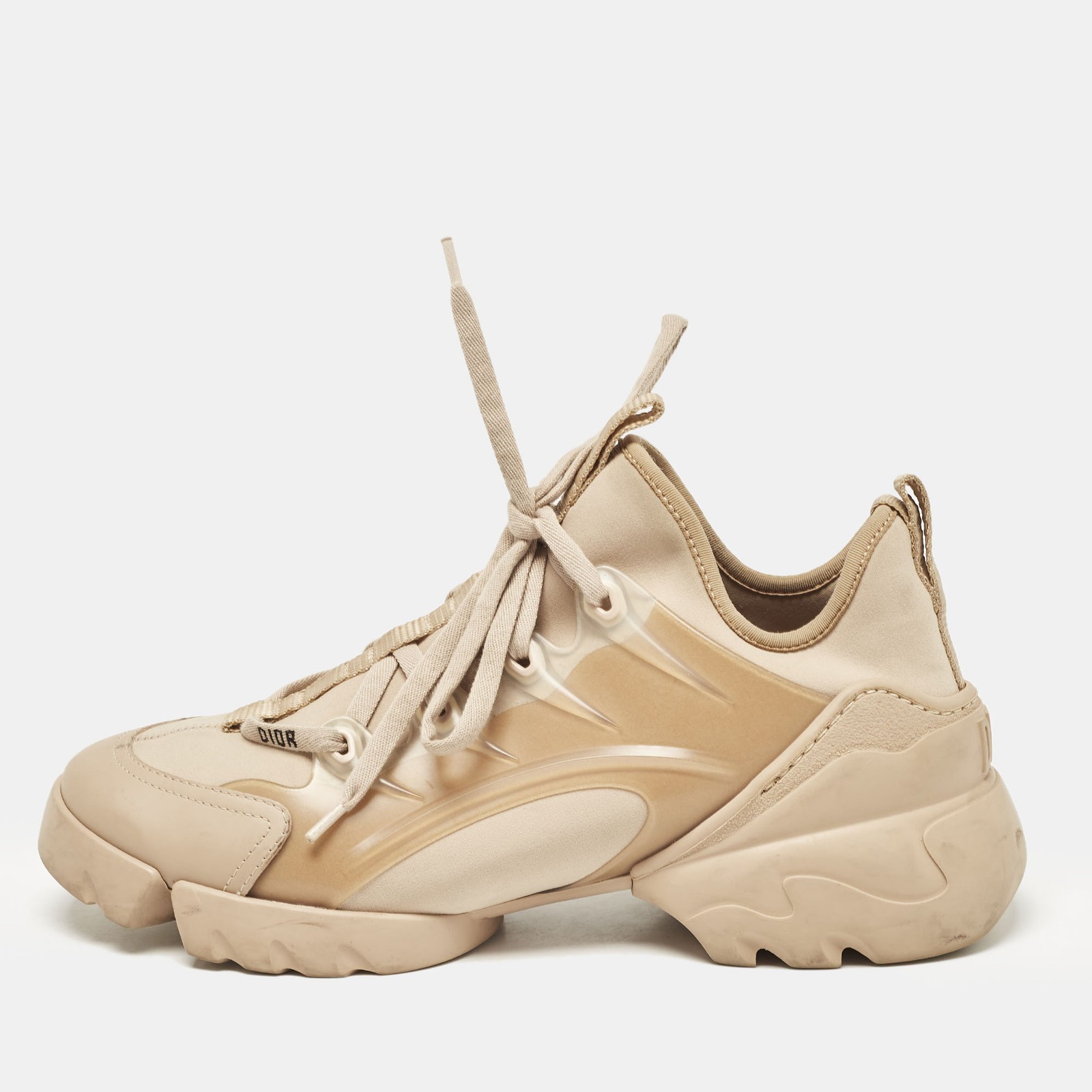 Dior Beige Neoprene Rubber D-Connect Low Top Sneakers Size 38