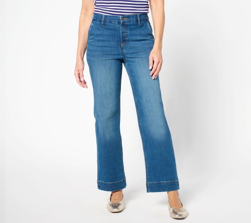 Denim & Co. Women's Plus Sz Pants 20 Easy Stretch Regular Wide Leg Blue A275441