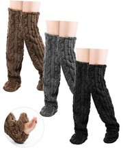 Geyoga 3 Pairs Over Knee Fuzzy Socks High Fuzzy Leg Warmers Over Classic Color