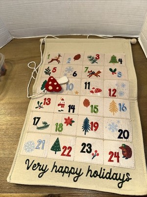 Fabric Christmas Advent Calendar w/ Pockets, Reusable 24 Days Nature Themed