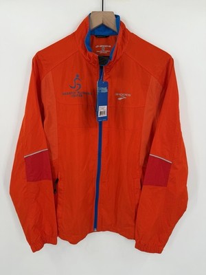 NEW Brooks Essential Run Jacket II Men s Medium Lava Orange Lightweight Vented