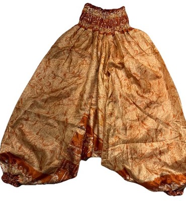 VTG Aladdin Style Drop Crotch Silk Pants Free Size Patch Work Yoga Indian Light