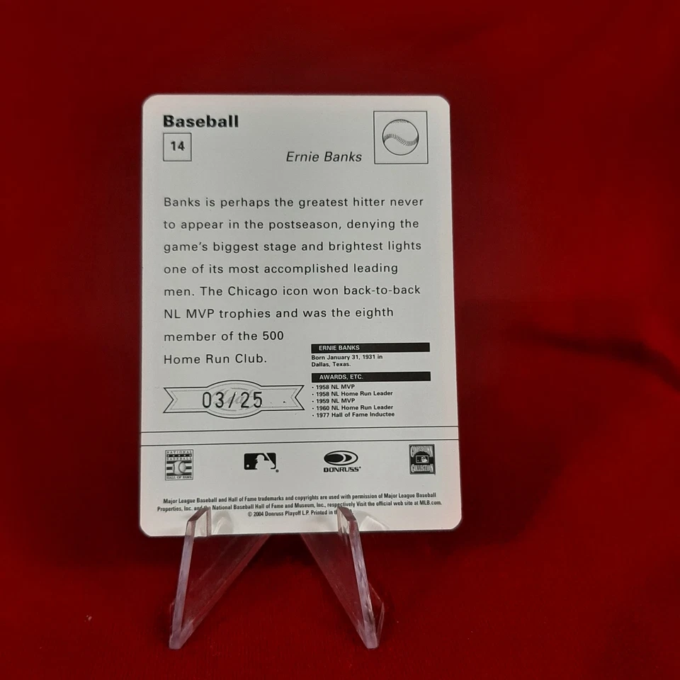 2004 Donruss Sportscastor Ernie Banks  #14 Fielding #3/25!rare Ssp. - Image 2 of 3