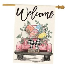 Welcome Easter Eggs Truck House Flag 28x40 Inch Double House Size-28 x 40"