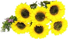 Large Sunflowers Artificial Flowers with Eucalyptus and Fabric Butterfly as a Ta
