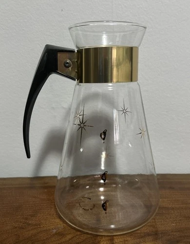 Vintage Corning Atomic Gold Starburst Glass 6 Cup Coffee Pot Carafe No Lid Pyrex