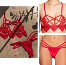 SET For Love and Lemons Skivvies Ruby Lace Appliqu  Lingerie Strappy Bralette