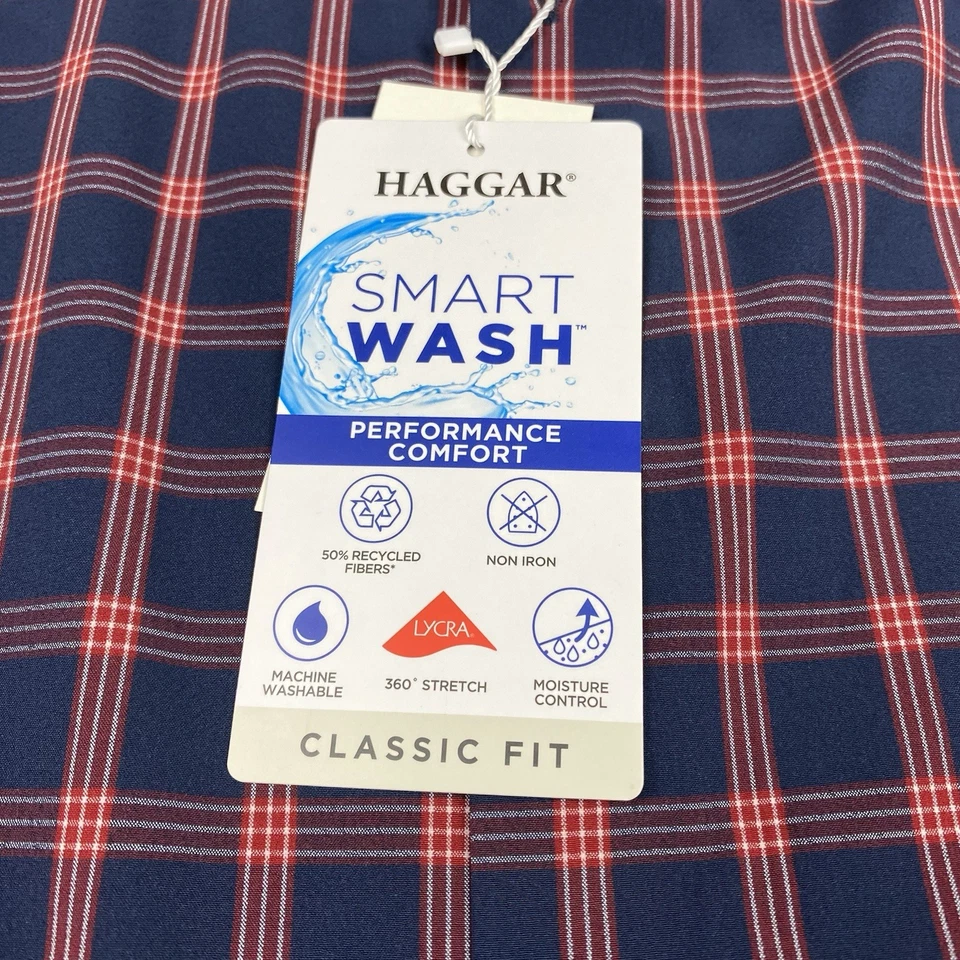 Haggar Performance Comfort Dress Shirt Men’s 16-16.5/34-35 Red Blue Check NWT - Image 4 of 4