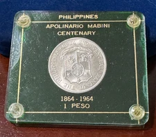 1864 - 1964 1 Peso Philippines Apolinario Mabini Centenary Green Capital Holder