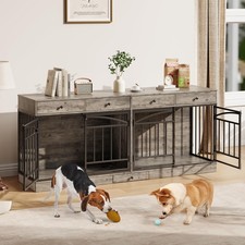 Double Dog Crate Furniture   78.7'' Large Indoor Kennel for 2 Dogs, with 4 Dr...