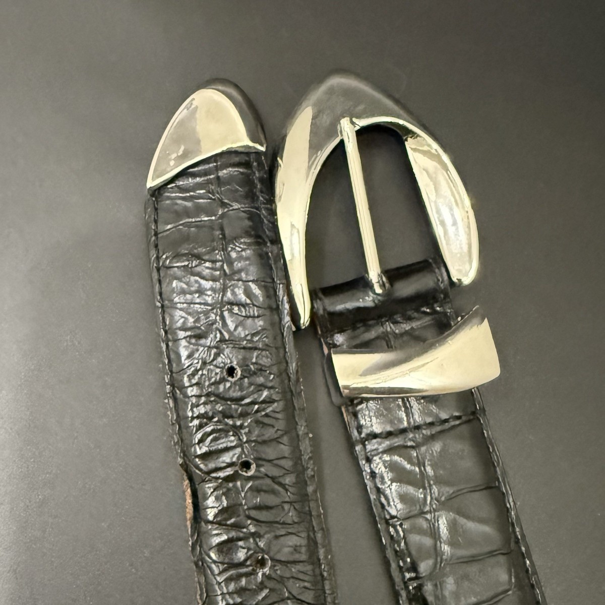Vintage CHRISTIAN DIOR Black Leather Silver Buckle Western  display picture 2