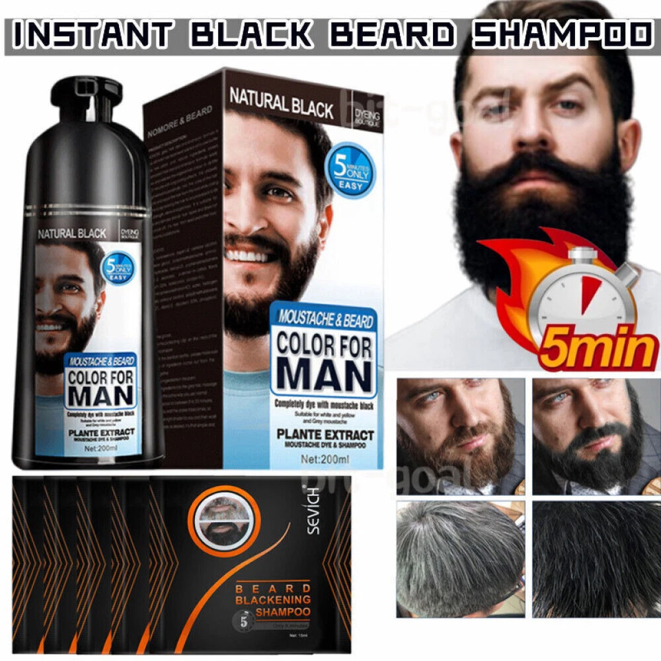 Шампунь для почернения бороды мужской мгновенный перманентный краситель черный усы цвет волос - Изображение 4 из 4