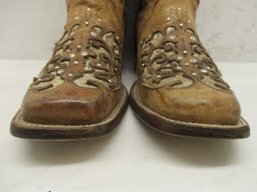 RDR Womens Brown Leather Sparkle Inlay Studded Cowboy Boots Size 24.5 Mex - Picture 4 of 17
