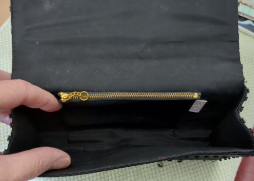 Perlen Clutch Handtasche schwarz mit Satinfutter Made in British Hong Kong 40er Jahre - Bild 12 von 15