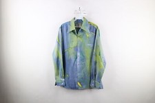 Vtg 70s Streetwear Mens Large Knit Abstract Paint Splatter Collared Button Shirt
