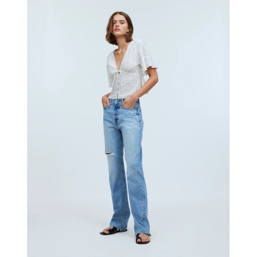 メイドウェル Madewell Banded Muscle Tee レディース シャツ トップス Eyelet White Side-Cinch Muscle Tee | Madewell
